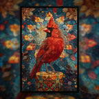 Scarlet Cardinal Mandala Wooden Jigsaw Puzzle - Detailed Geometric Bird Shaped Wood Puzzle