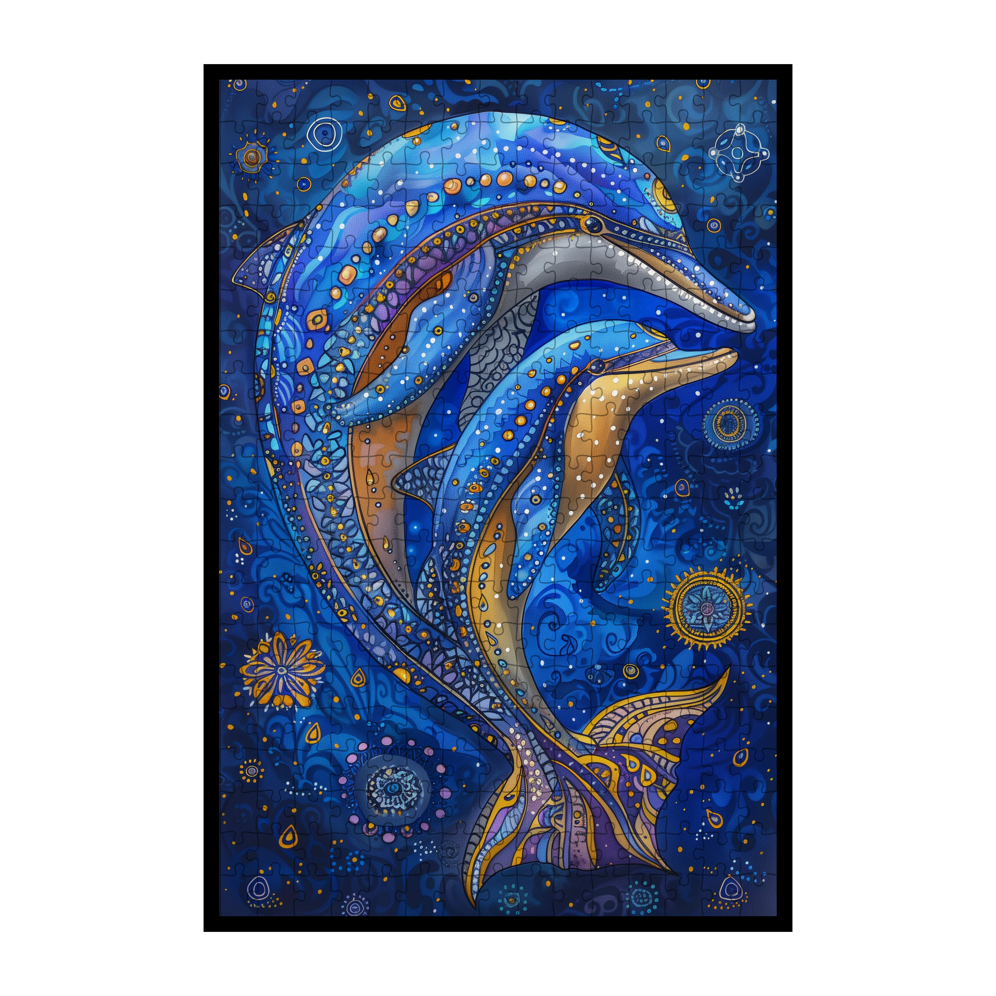 Serene Dolphin Mandala Wooden Jigsaw Puzzle - Ocean Themed Animal Shaped Wood Puzzle - Zen Decor