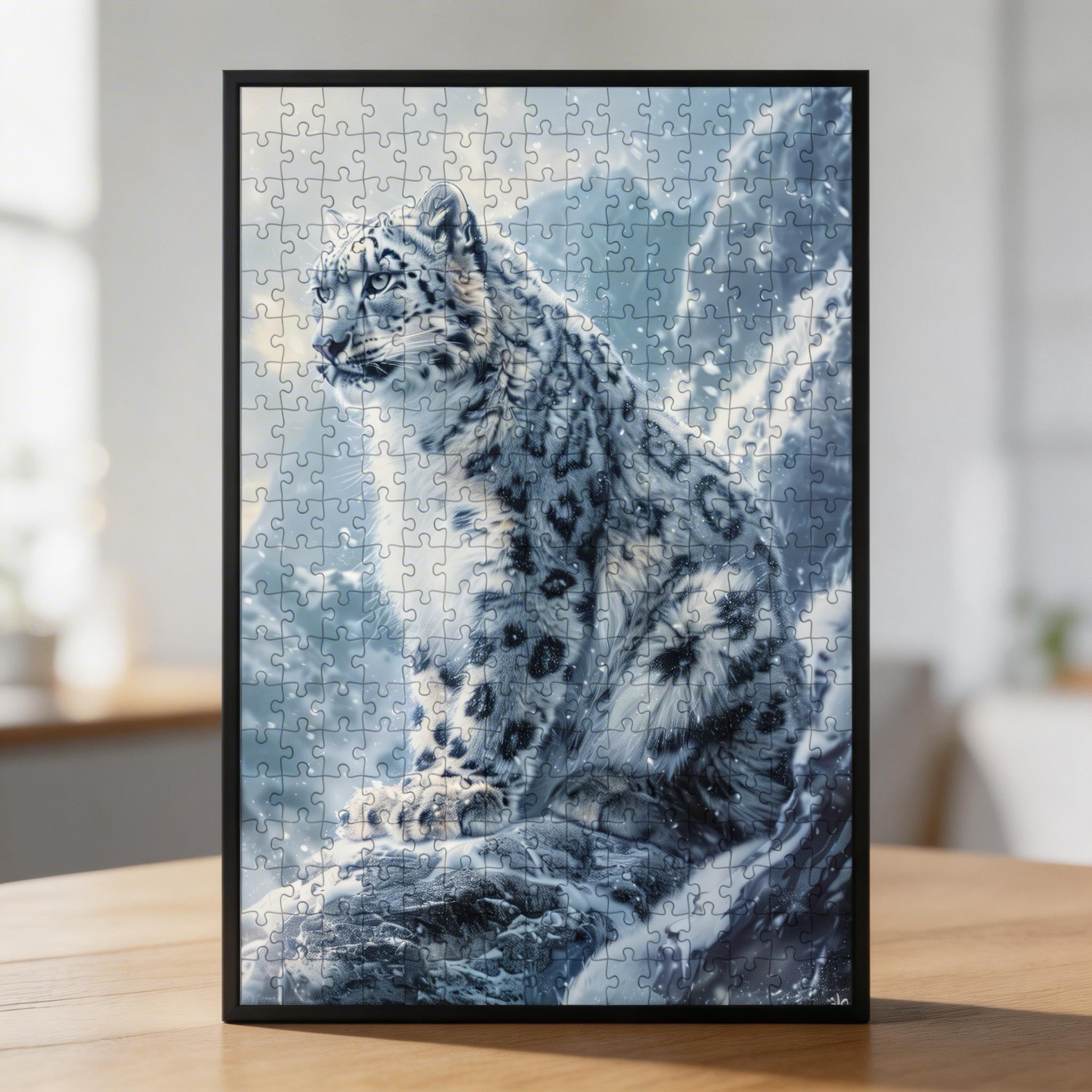 Snow Leopard Shaped Wooden Jigsaw Puzzle - Mountain Wildlife Wood Puzzle for Adults