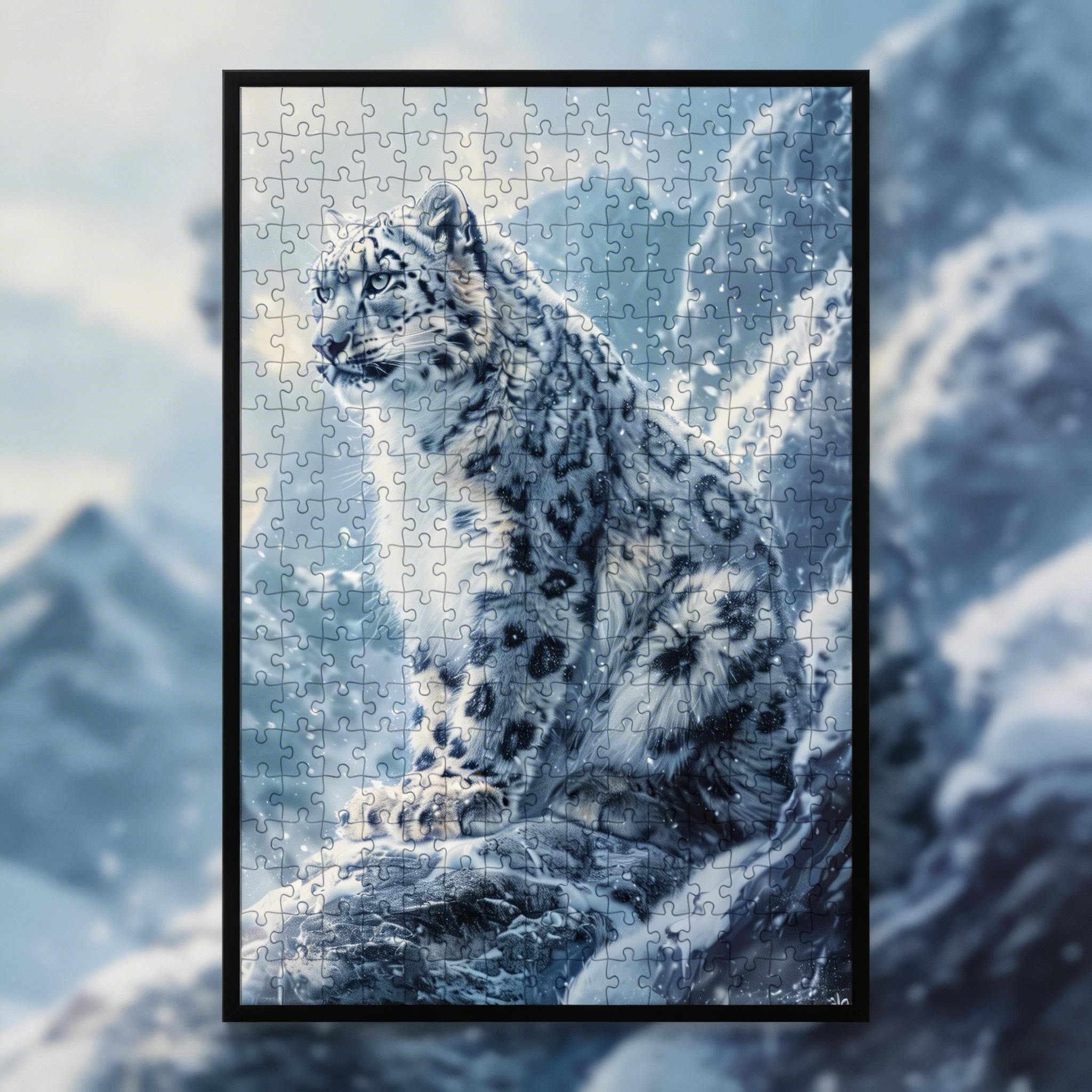 Snow Leopard Shaped Wooden Jigsaw Puzzle - Mountain Wildlife Wood Puzzle for Adults