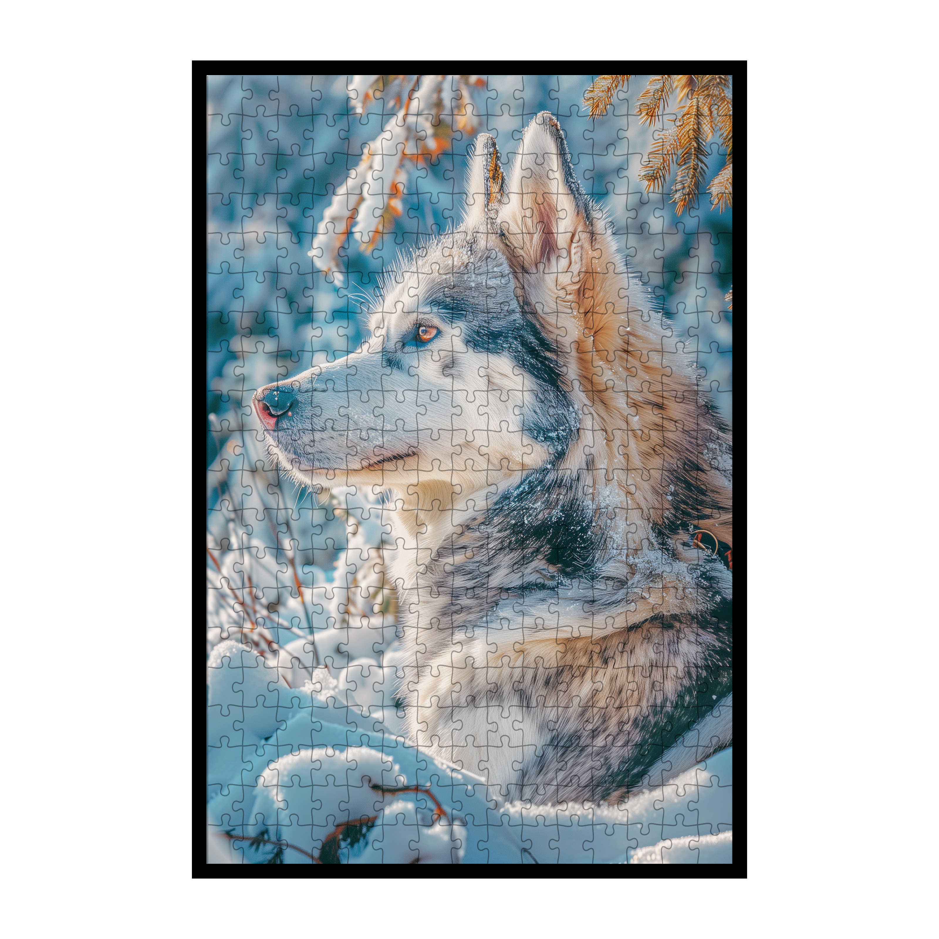 Snowy Husky Shaped Wooden Jigsaw Puzzle - Winter Wildlife Dog Wood Puzzle for Adults