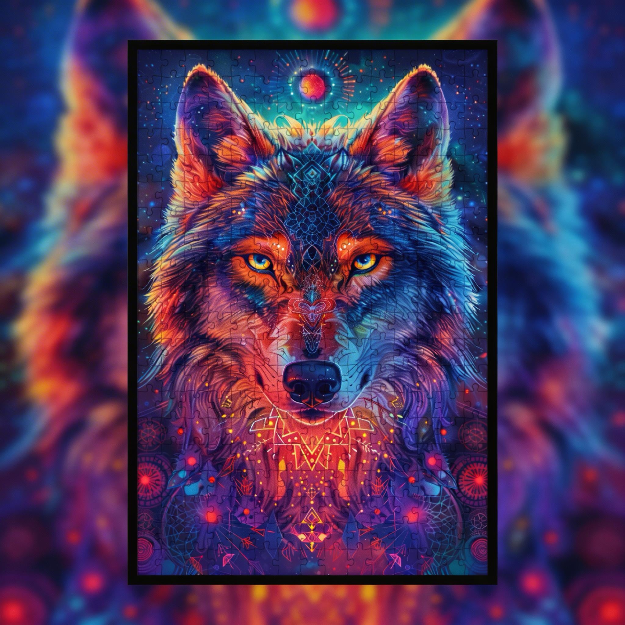 Spirit Wolf Mandala Animal Shaped Wooden Jigsaw Puzzle - Unique Forest Soul Wood Puzzle for Adults