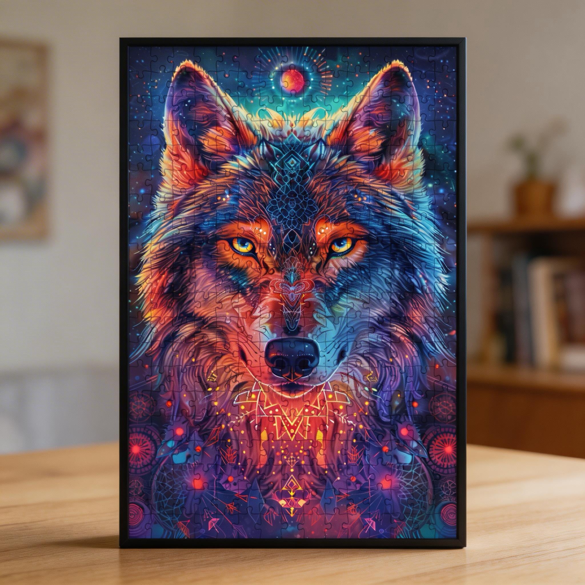Spirit Wolf Mandala Animal Shaped Wooden Jigsaw Puzzle - Unique Forest Soul Wood Puzzle for Adults