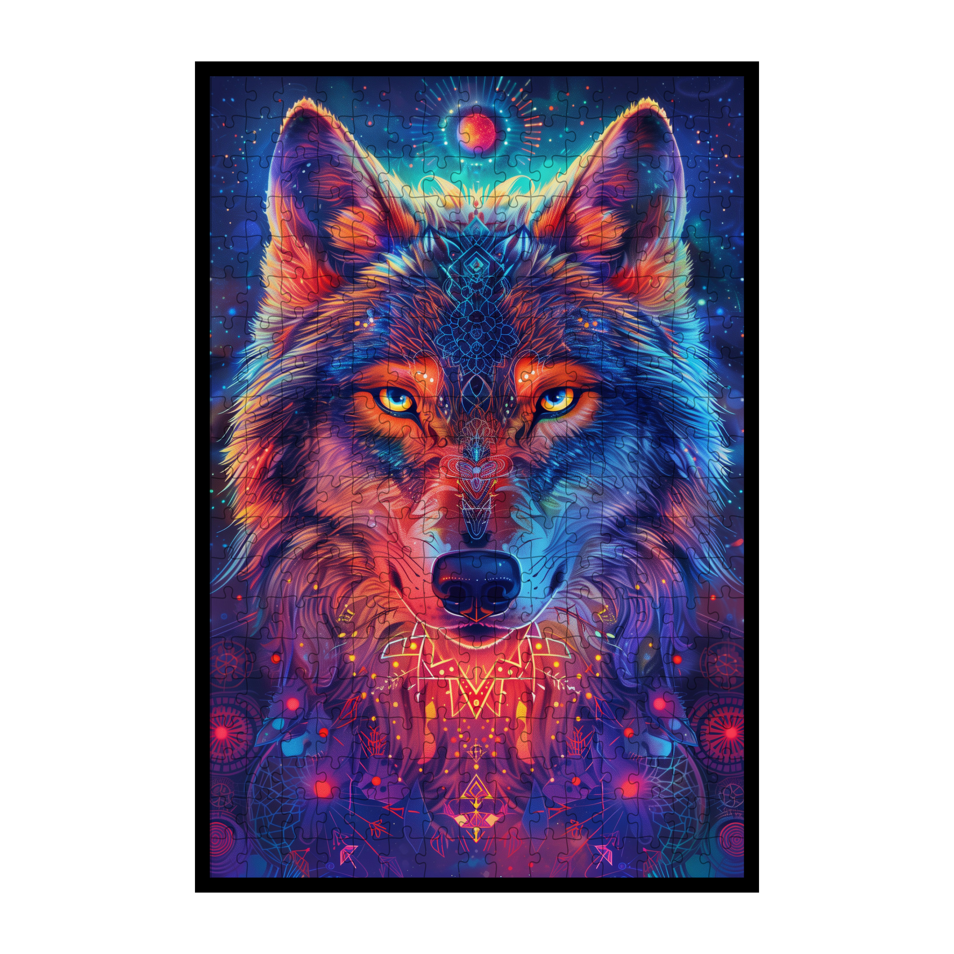 Spirit Wolf Mandala Animal Shaped Wooden Jigsaw Puzzle - Unique Forest Soul Wood Puzzle for Adults