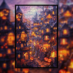 Spooky Halloween Pumpkin Town Wooden Jigsaw Puzzle - Haunted Village Wood Puzzle