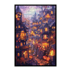 Spooky Halloween Pumpkin Town Wooden Jigsaw Puzzle - Haunted Village Wood Puzzle