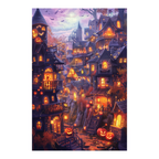 Spooky Halloween Pumpkin Town Wooden Jigsaw Puzzle - Haunted Village Wood Puzzle