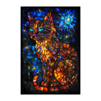 Stained Glass Artistic Cat Wooden Puzzle - Unique Animal Shaped Jigsaw