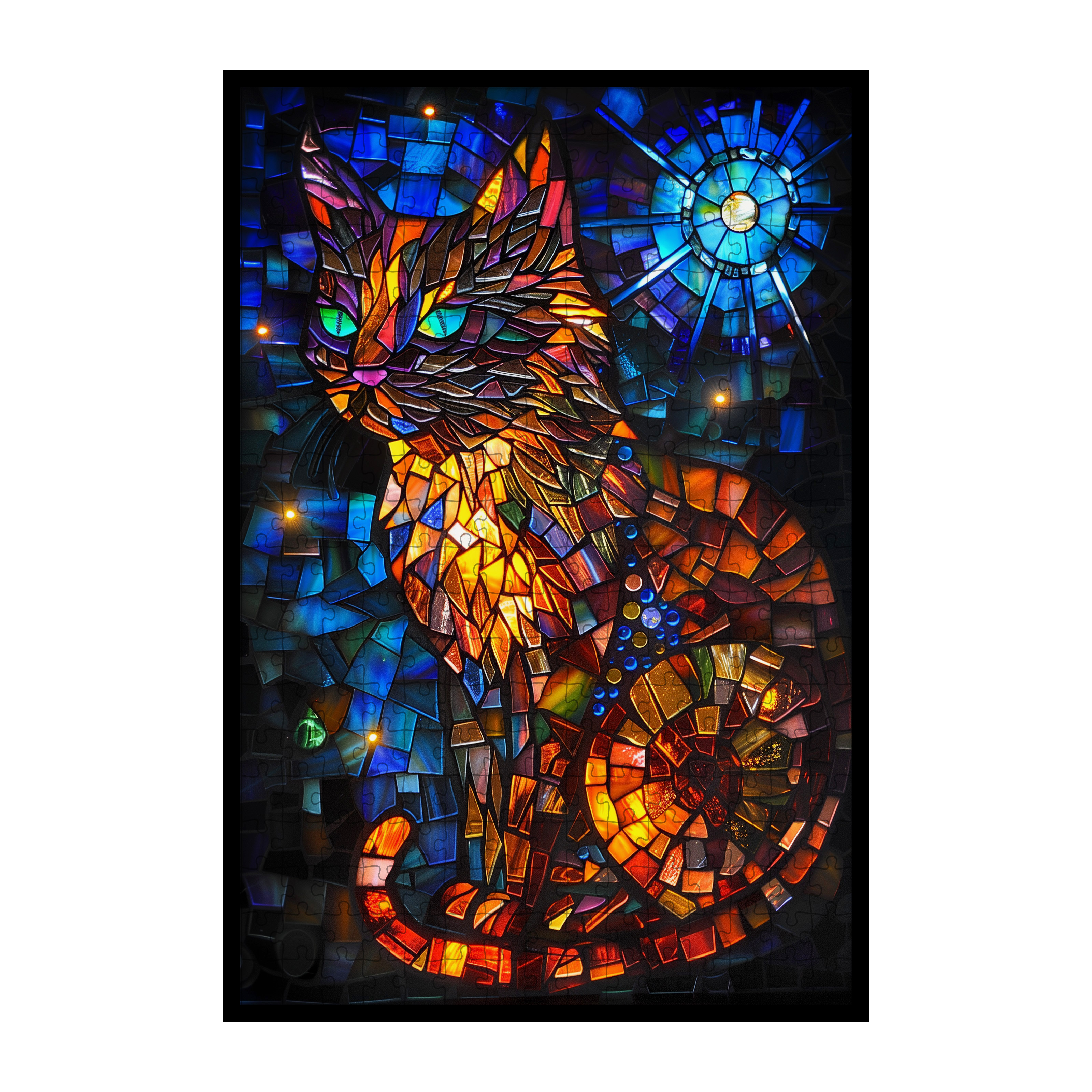 Stained Glass Artistic Cat Wooden Puzzle - Unique Animal Shaped Jigsaw