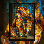 Stained Glass Bear Wooden Puzzle - Majestic Animal Shaped Jigsaw for Adults