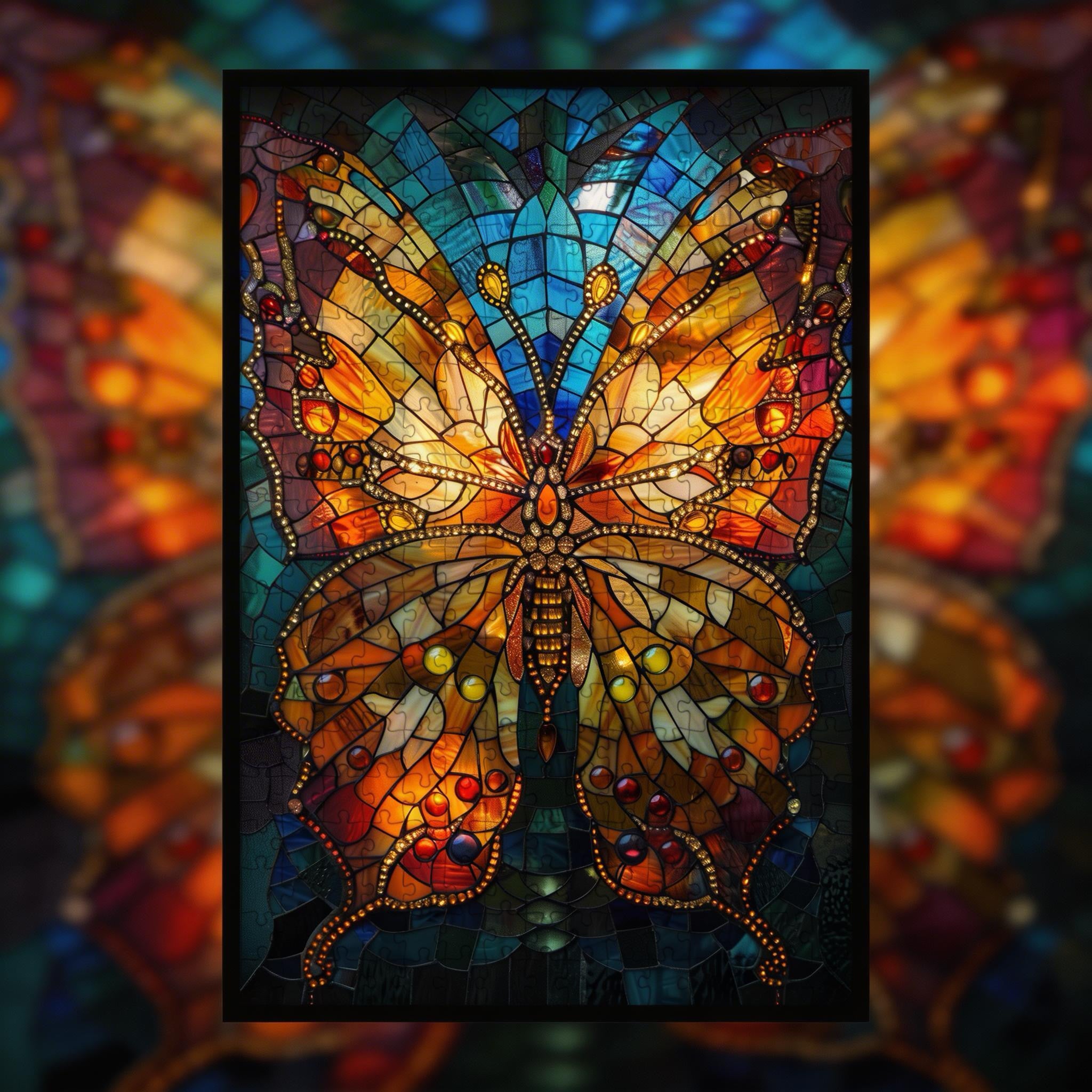 Stained Glass Butterfly Wooden Puzzle - Vibrant Animal Shaped Jigsaw Art