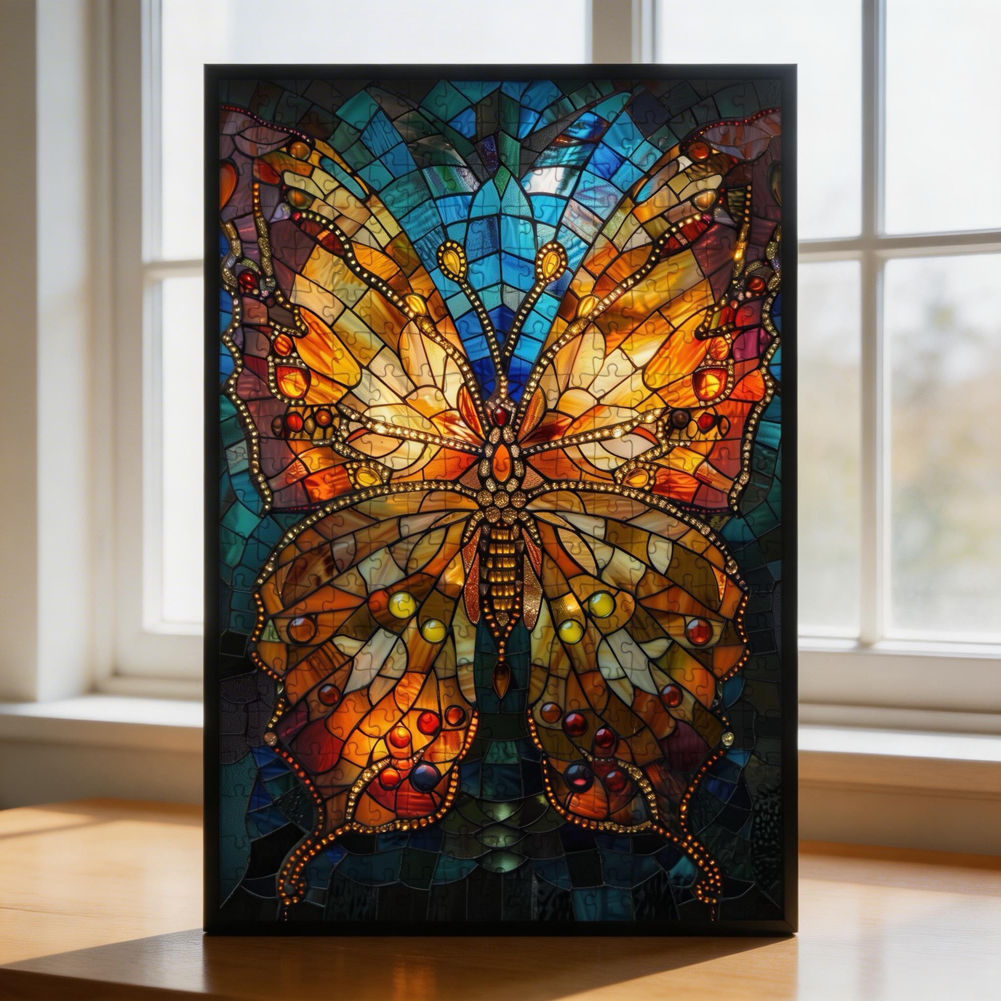 Stained Glass Butterfly Wooden Puzzle - Vibrant Animal Shaped Jigsaw Art