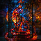 Stained Glass Cat Wooden Puzzle - Unique Animal Shaped Jigsaw for Adults