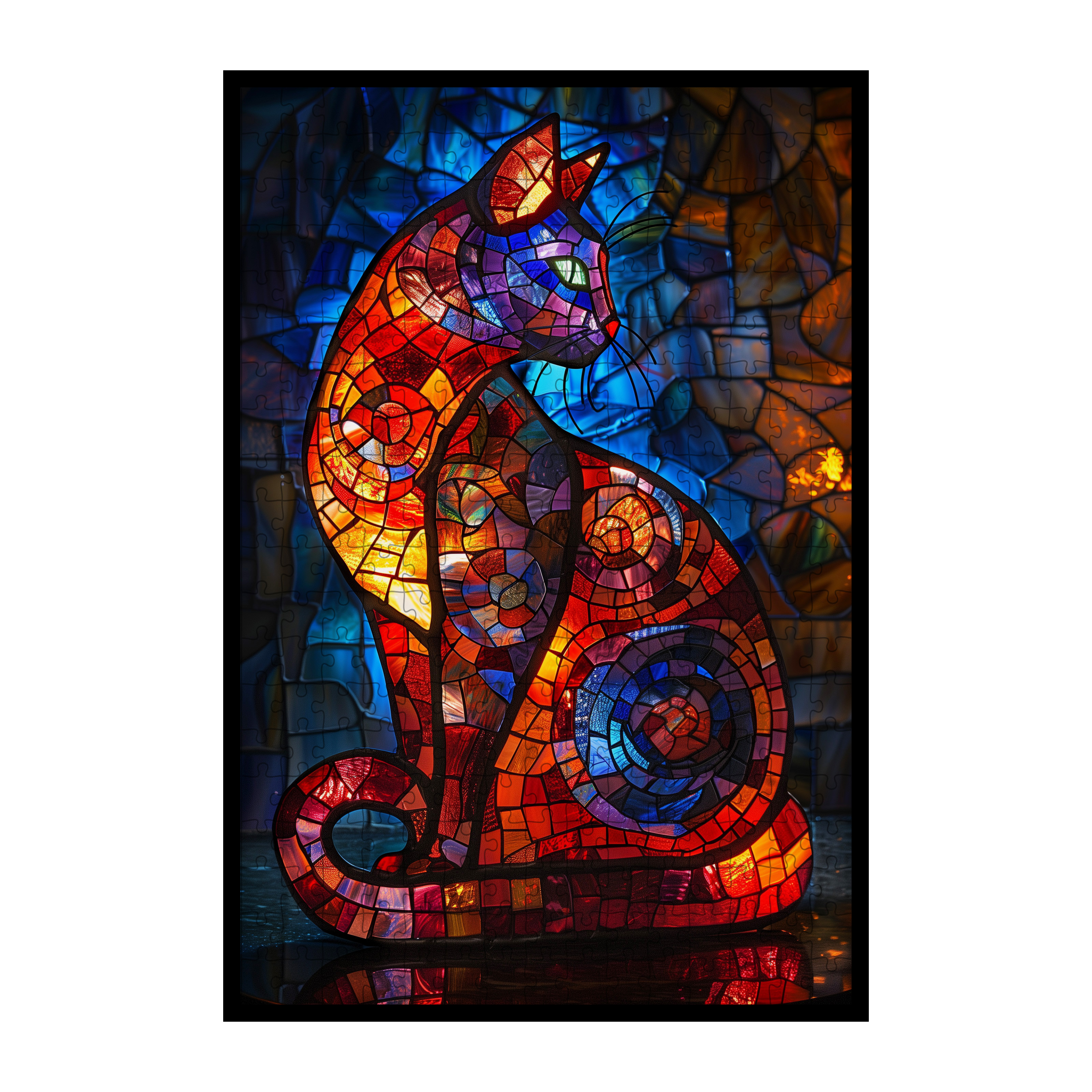 Stained Glass Cat Wooden Puzzle - Unique Animal Shaped Jigsaw for Adults