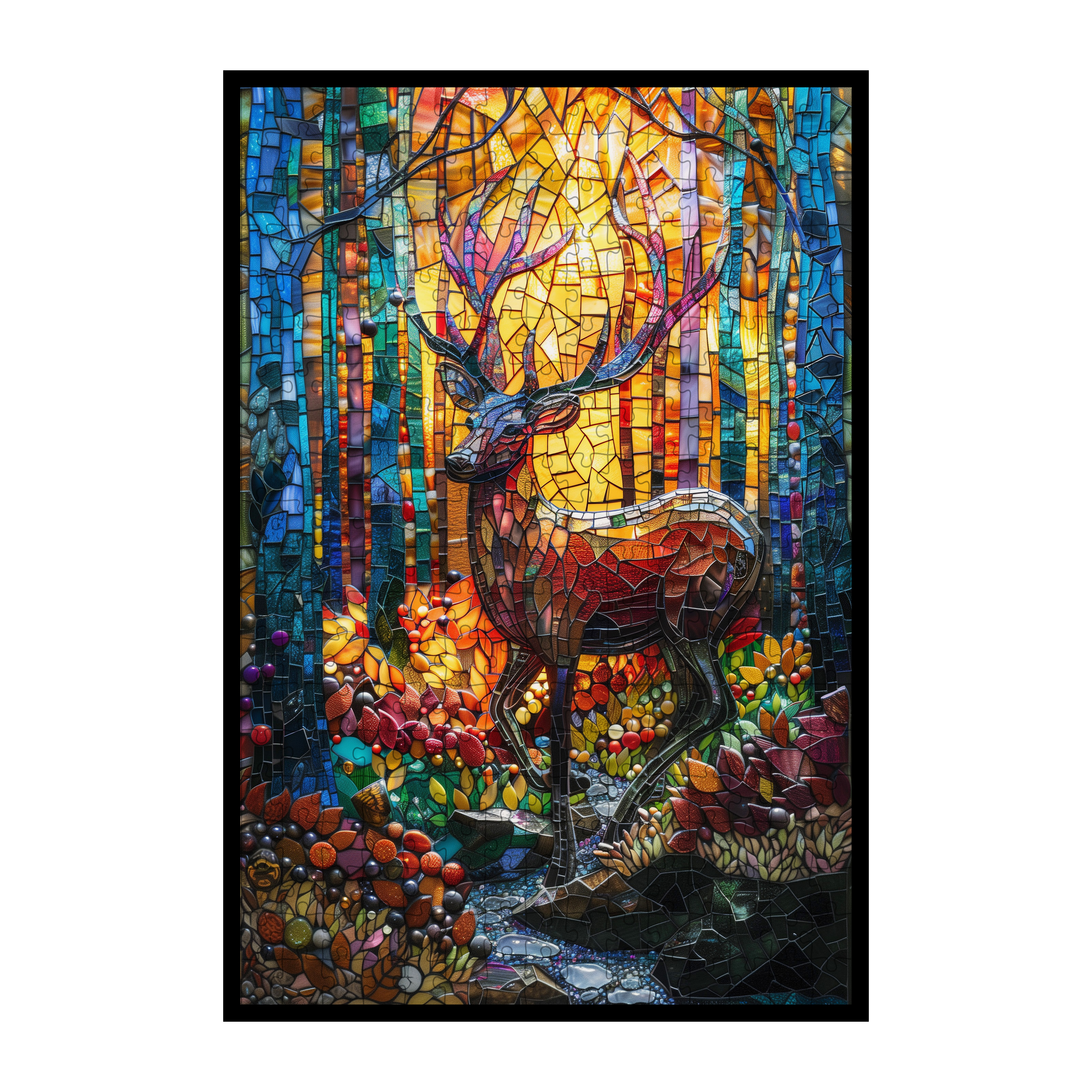 Stained Glass Deer Wooden Puzzle - Elegant Forest Animal Jigsaw for Adults