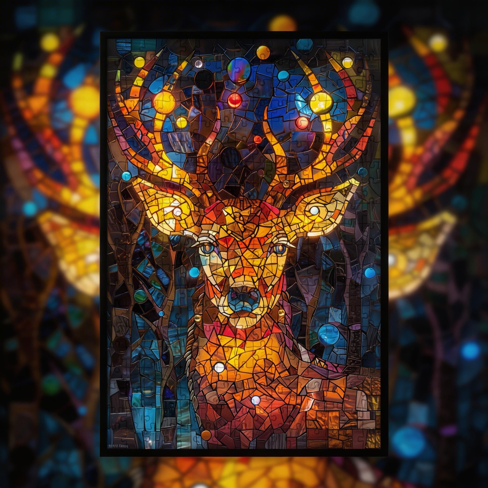 Stained Glass Deer Wooden Puzzle - Majestic Animal Shaped Jigsaw for Adults
