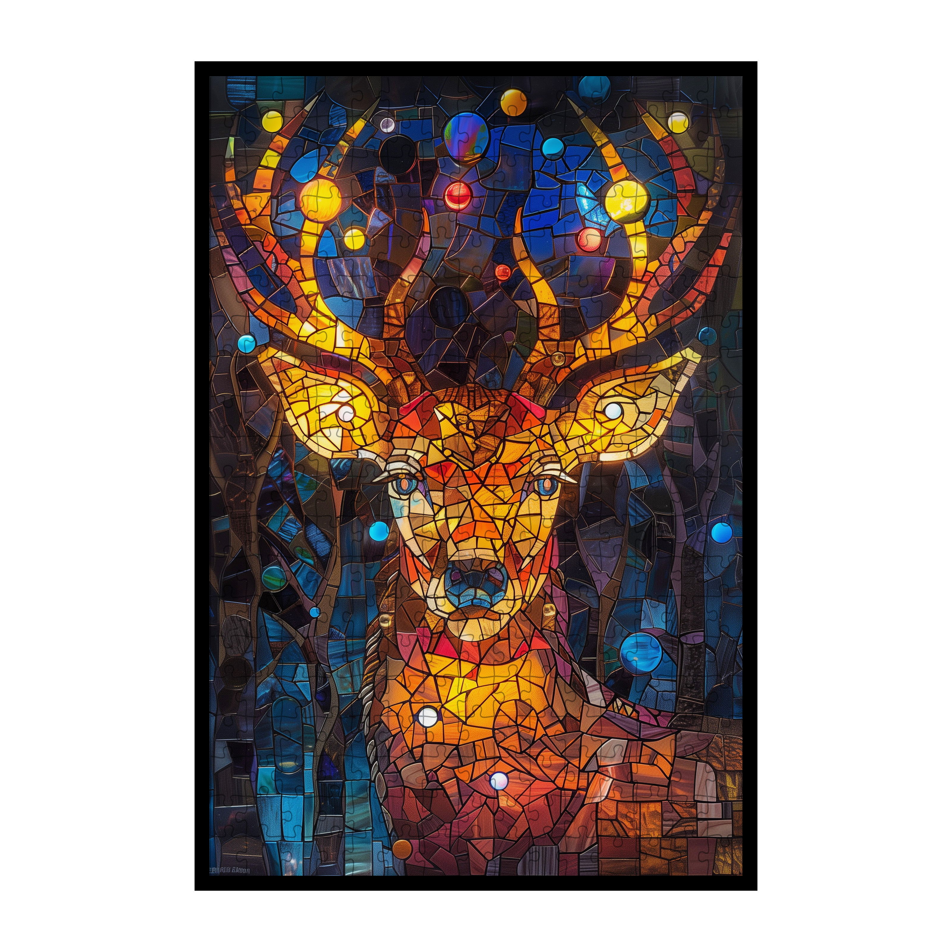 Stained Glass Deer Wooden Puzzle - Majestic Animal Shaped Jigsaw for Adults
