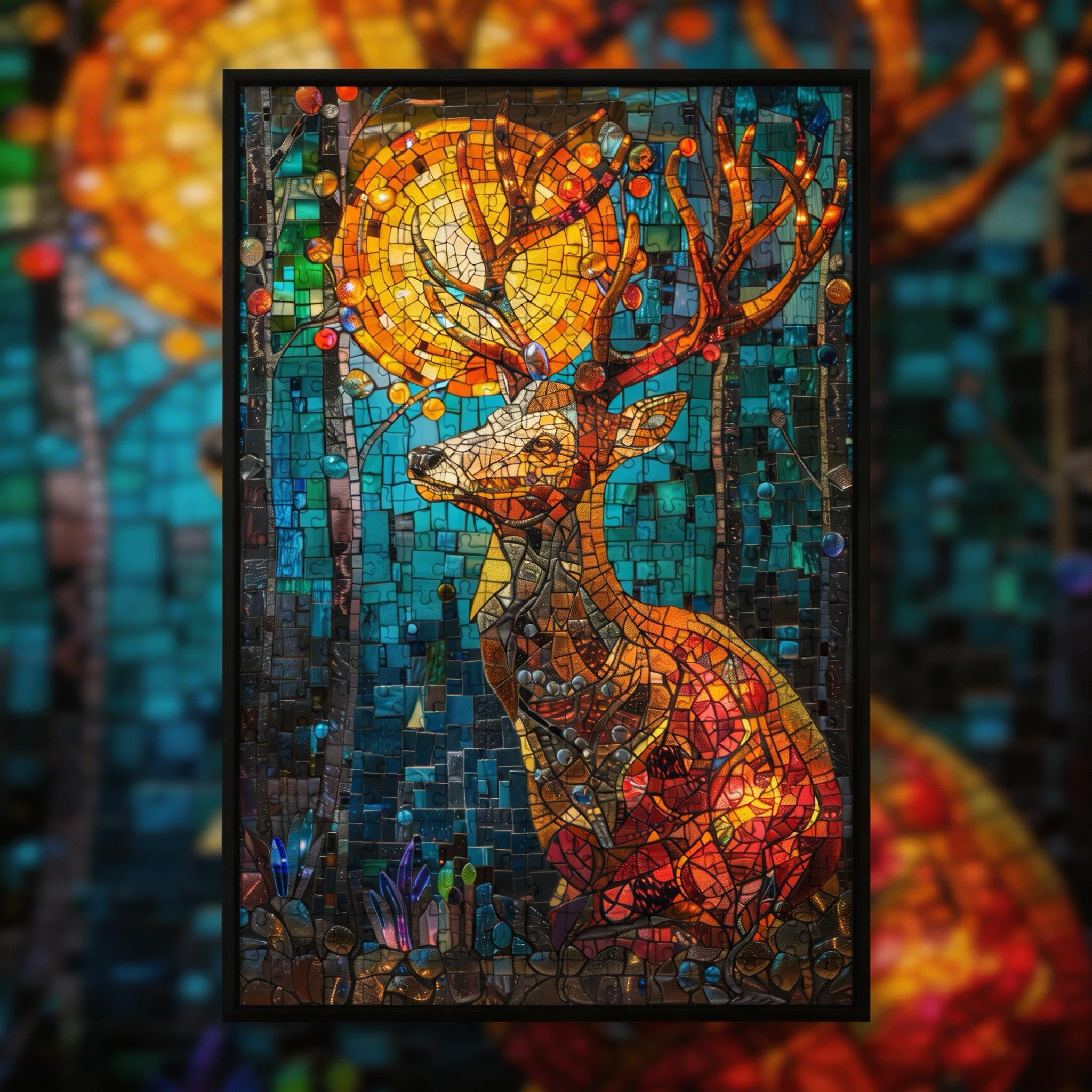 Stained Glass Deer Wooden Puzzle - Majestic Forest Animal Jigsaw for Adults