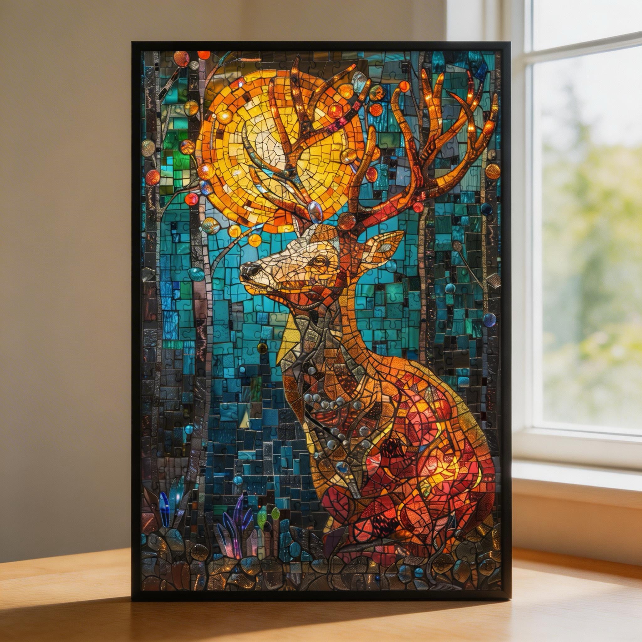 Stained Glass Deer Wooden Puzzle - Majestic Forest Animal Jigsaw for Adults