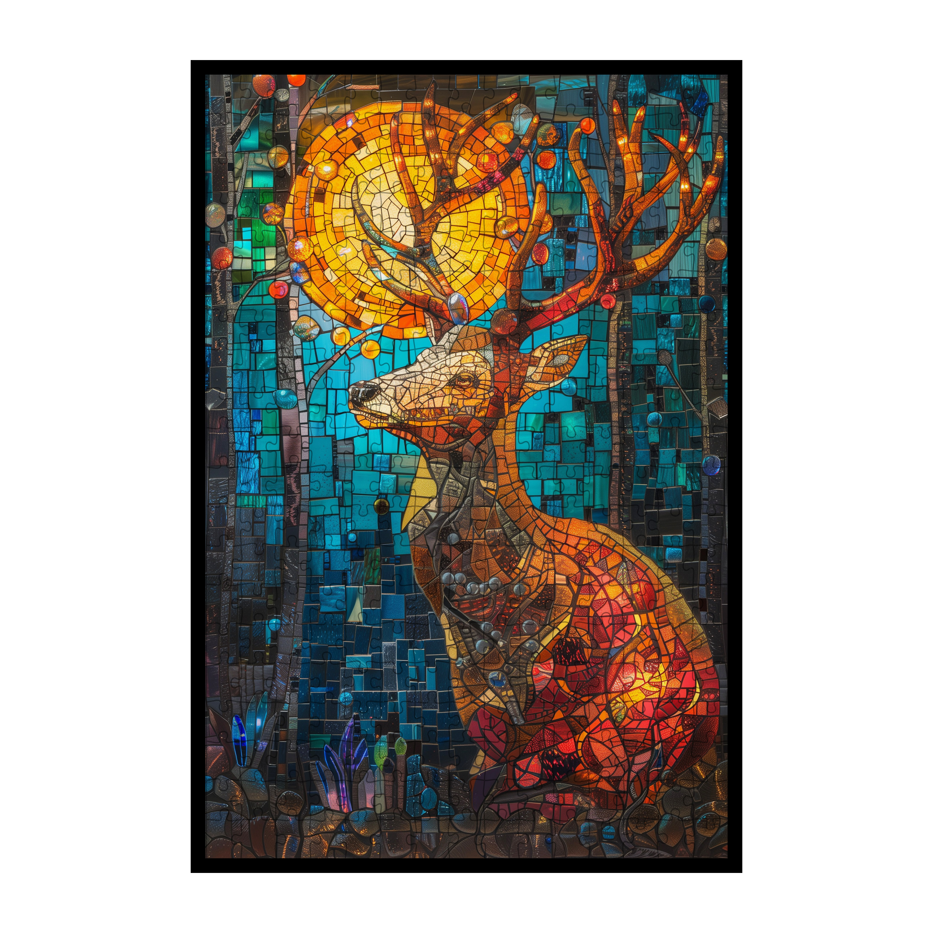 Stained Glass Deer Wooden Puzzle - Majestic Forest Animal Jigsaw for Adults