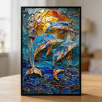Stained Glass Dolphin Wooden Puzzle - Ocean Theme Animal Shaped Jigsaw