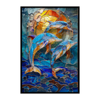 Stained Glass Dolphin Wooden Puzzle - Ocean Theme Animal Shaped Jigsaw