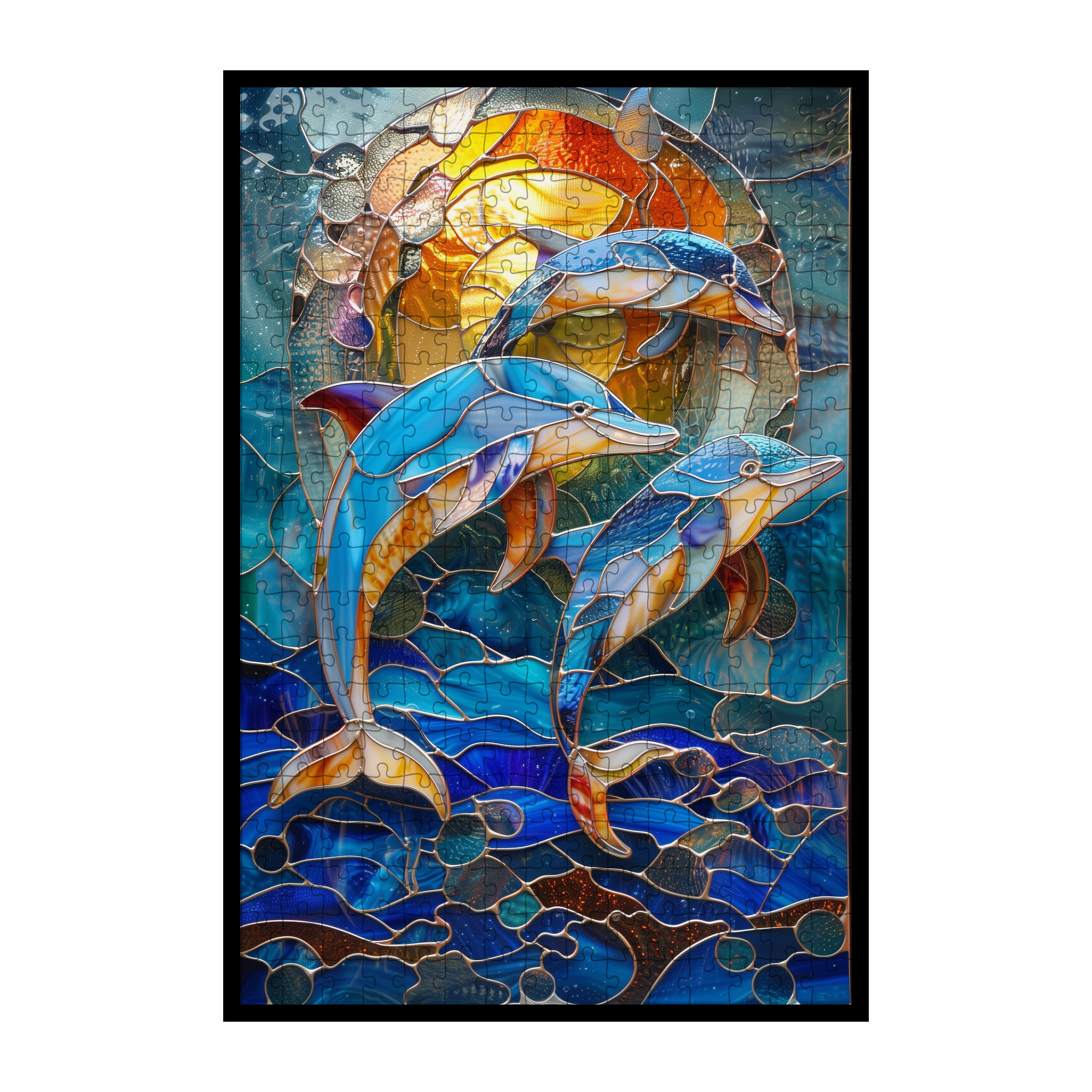 Stained Glass Dolphin Wooden Puzzle - Ocean Theme Animal Shaped Jigsaw