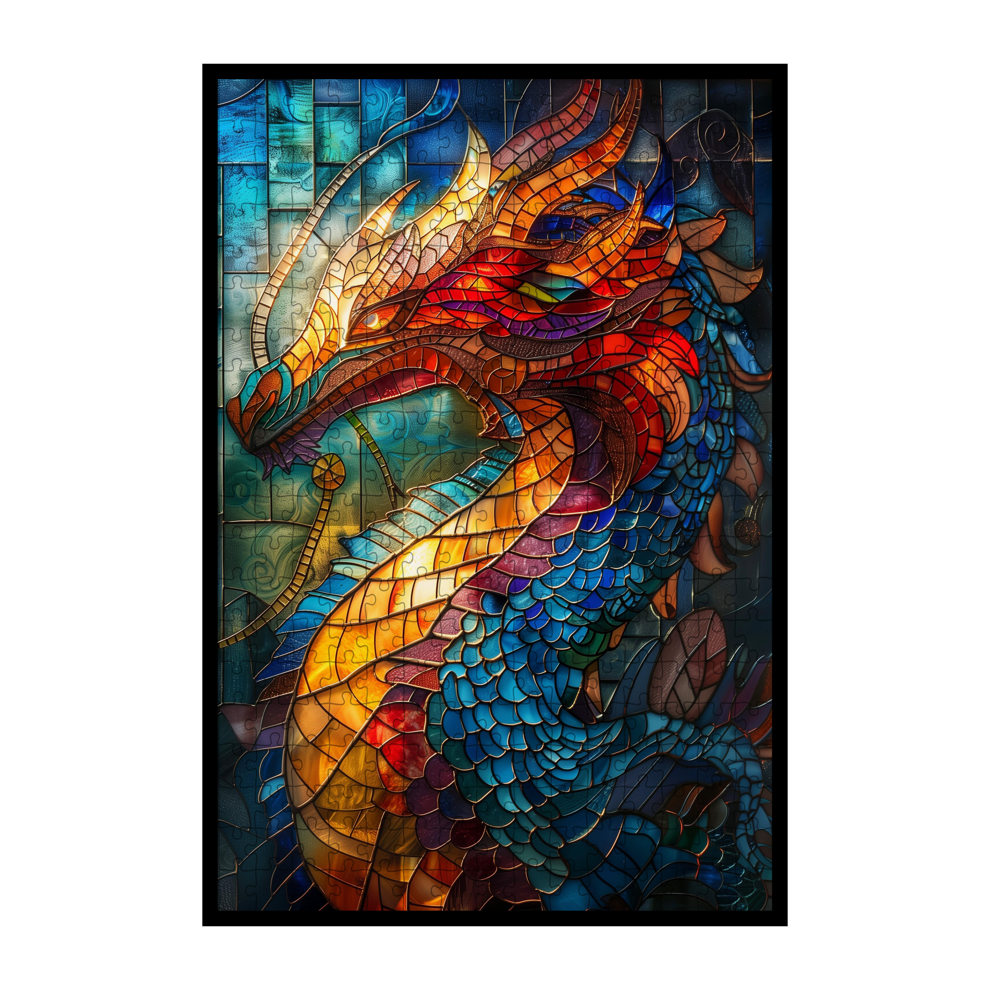 Stained Glass Dragon Wooden Puzzle - Challenging Animal Jigsaw for Adults