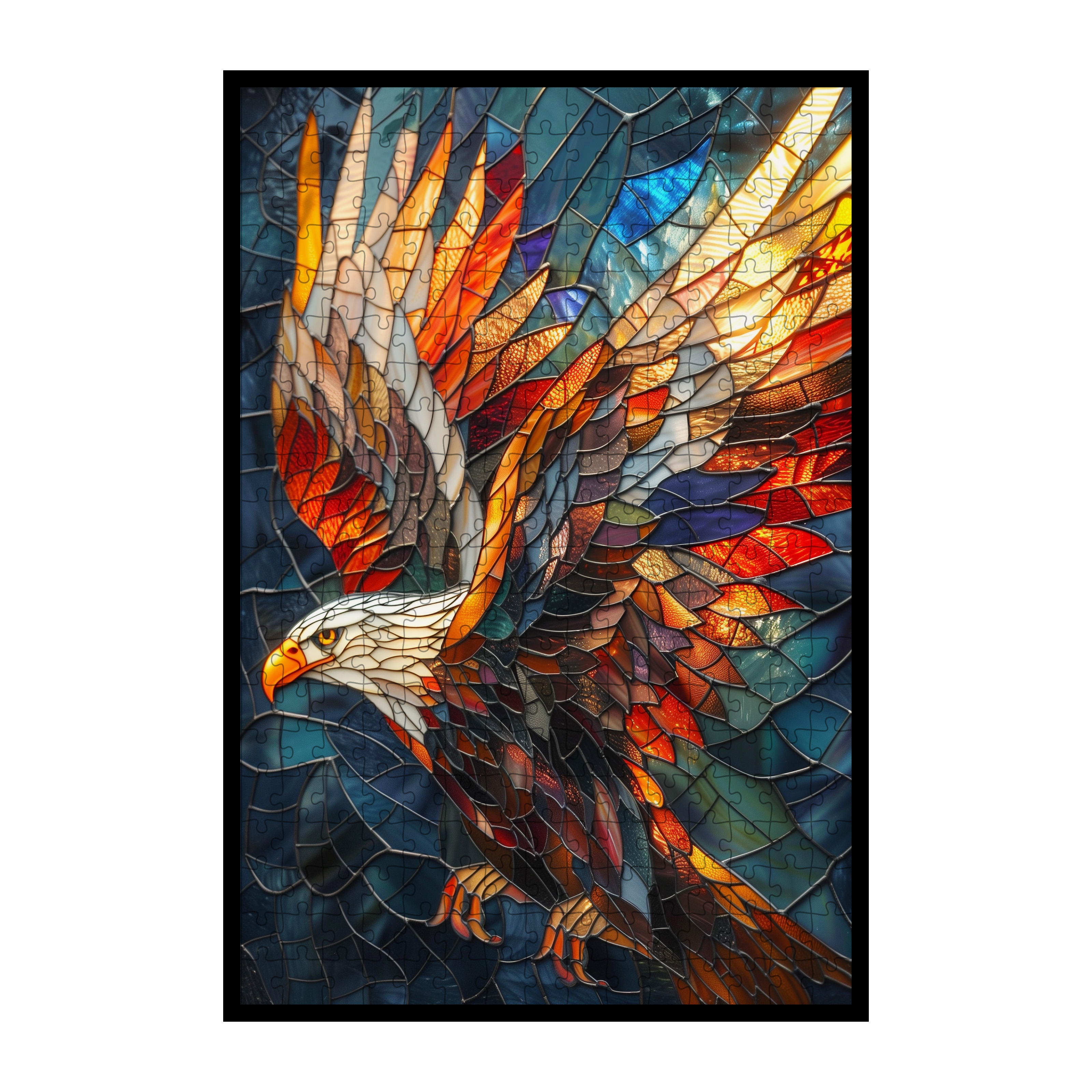 Stained Glass Eagle Wooden Puzzle - Bold Bird Shaped Jigsaw for Adults