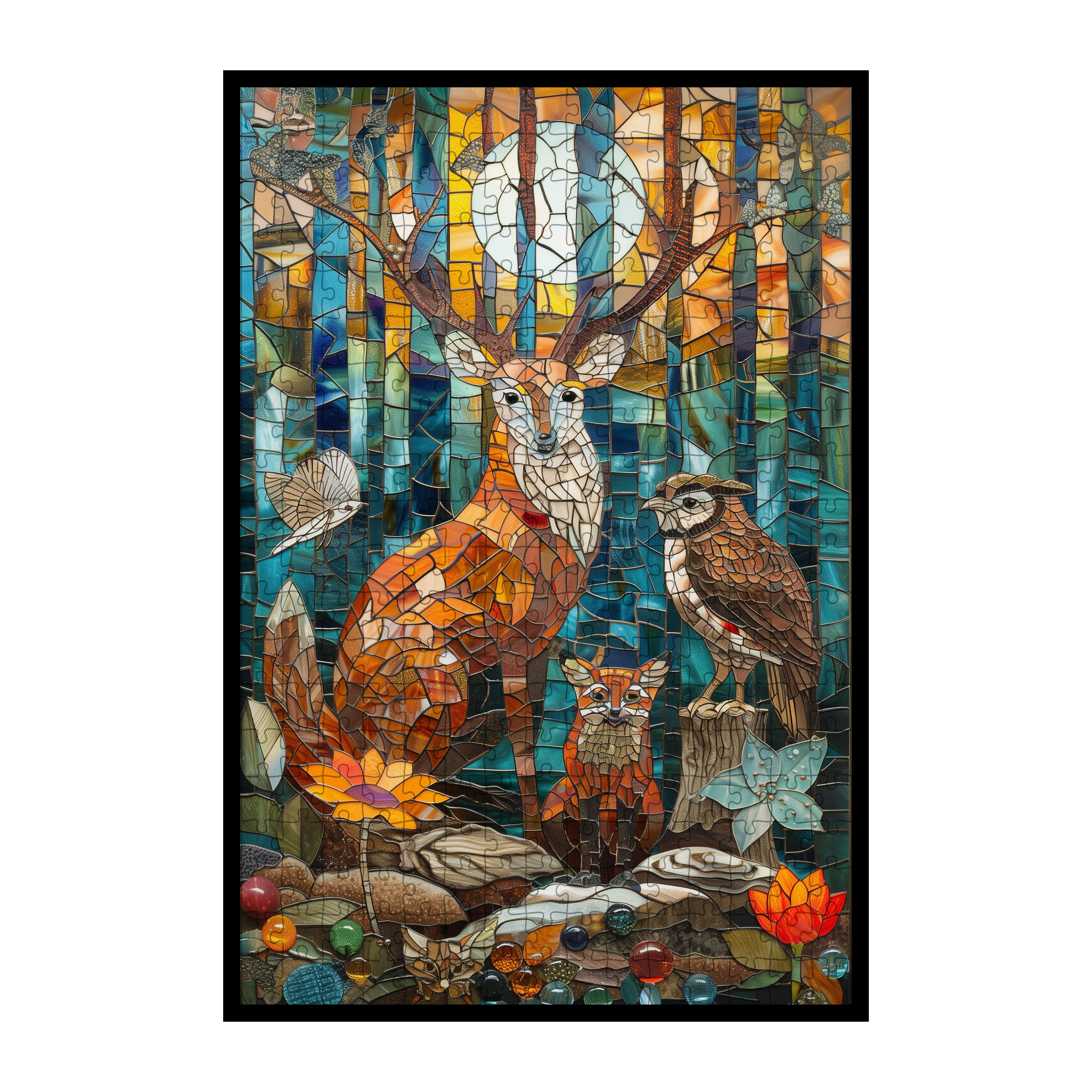 Stained Glass Forest Animal Collection Wooden Puzzle - Intricate Jigsaw for Adults