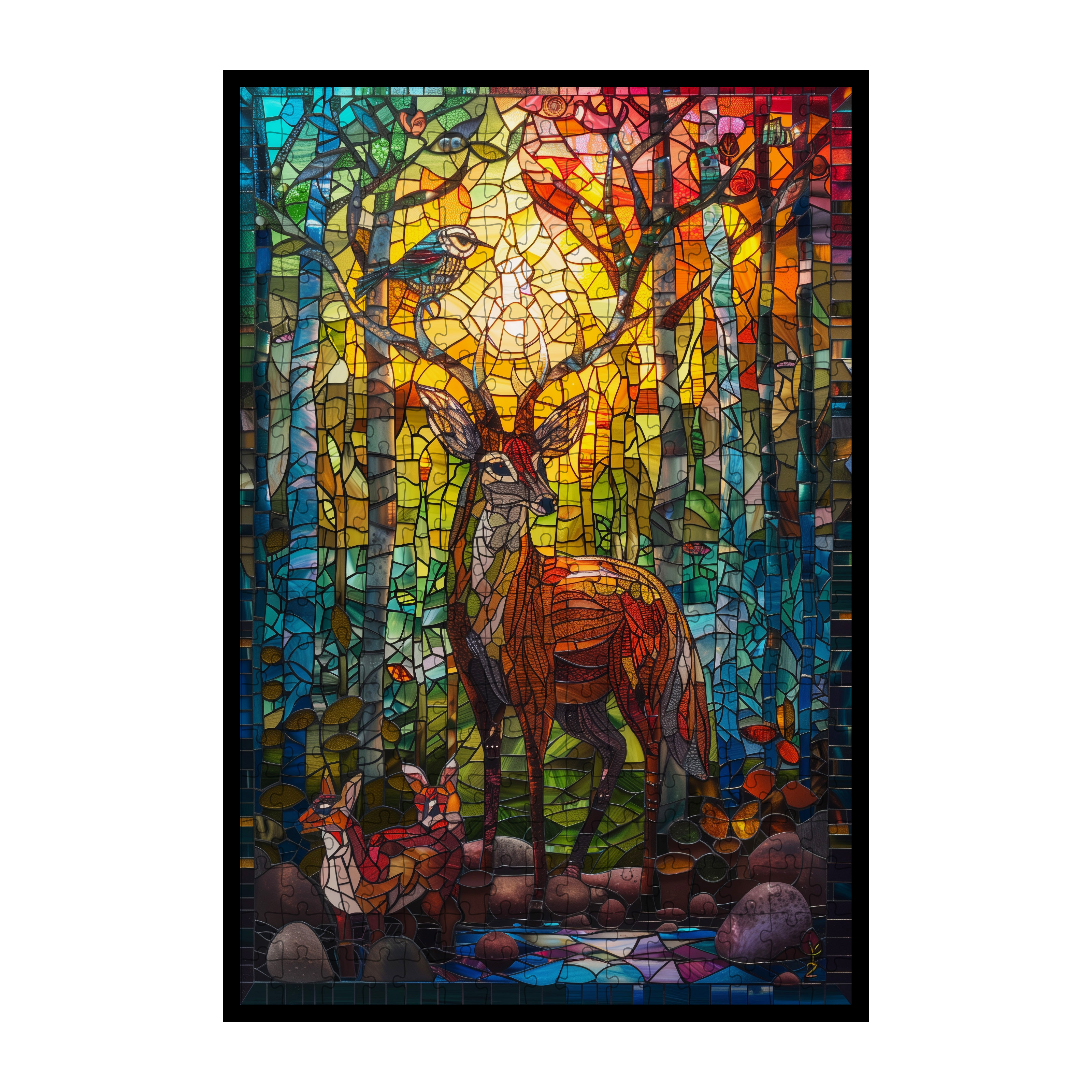 Stained Glass Forest Animals Wooden Puzzle - Large Intricate Jigsaw for Adults