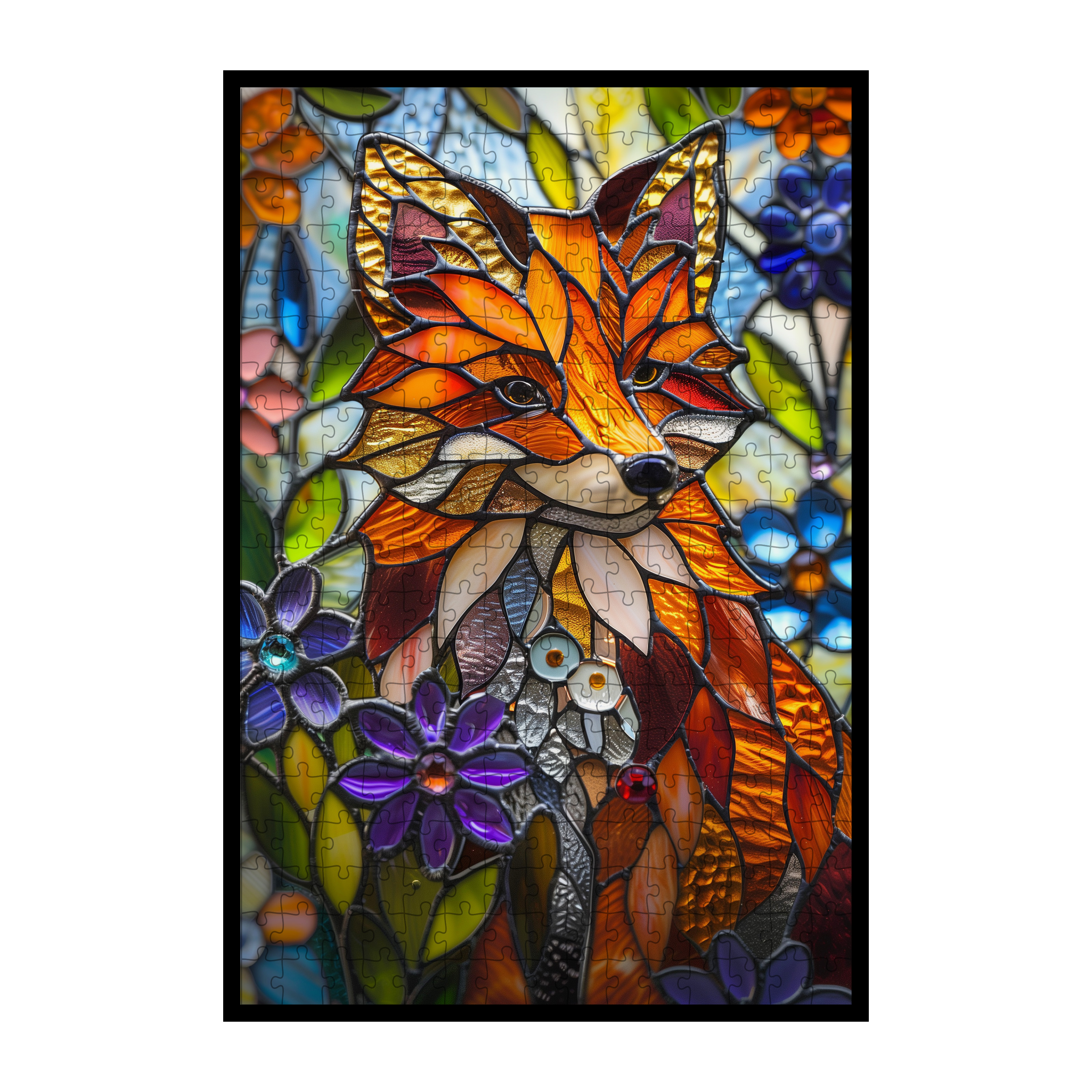 Stained Glass Fox Wooden Puzzle - Artistic Animal Shaped Jigsaw for Adults