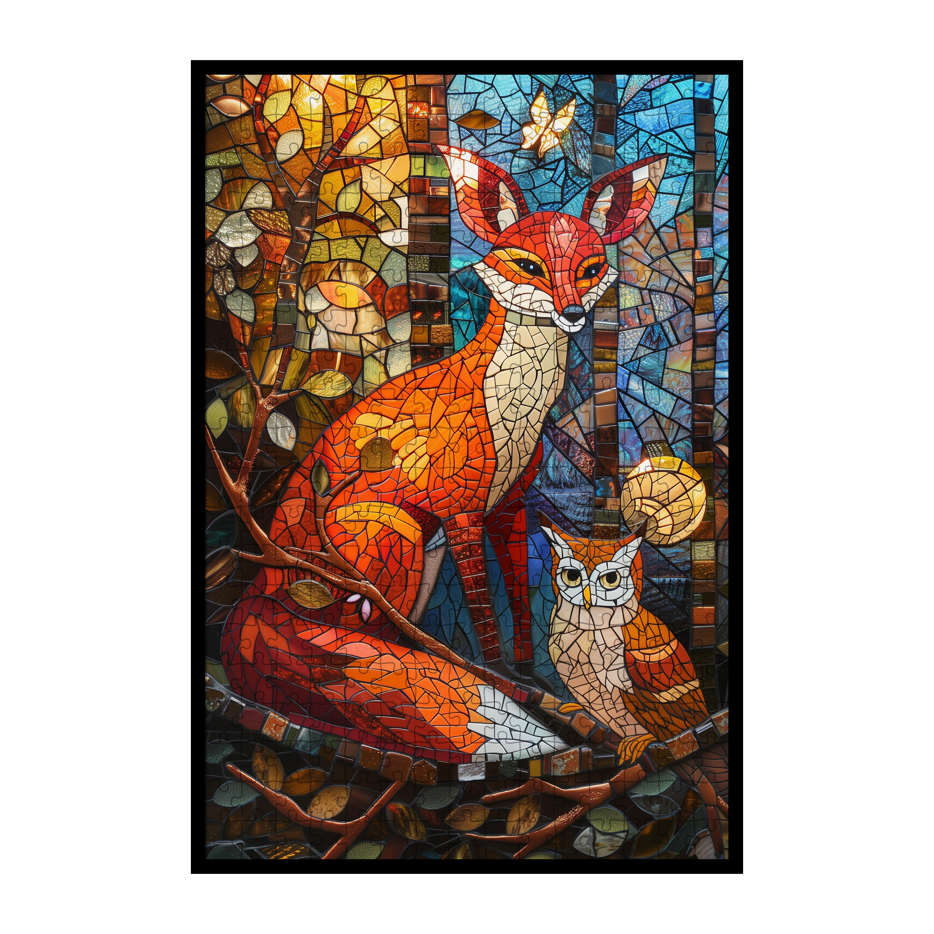 Stained Glass Fox Wooden Puzzle - Unique Animal Shaped Jigsaw Gift