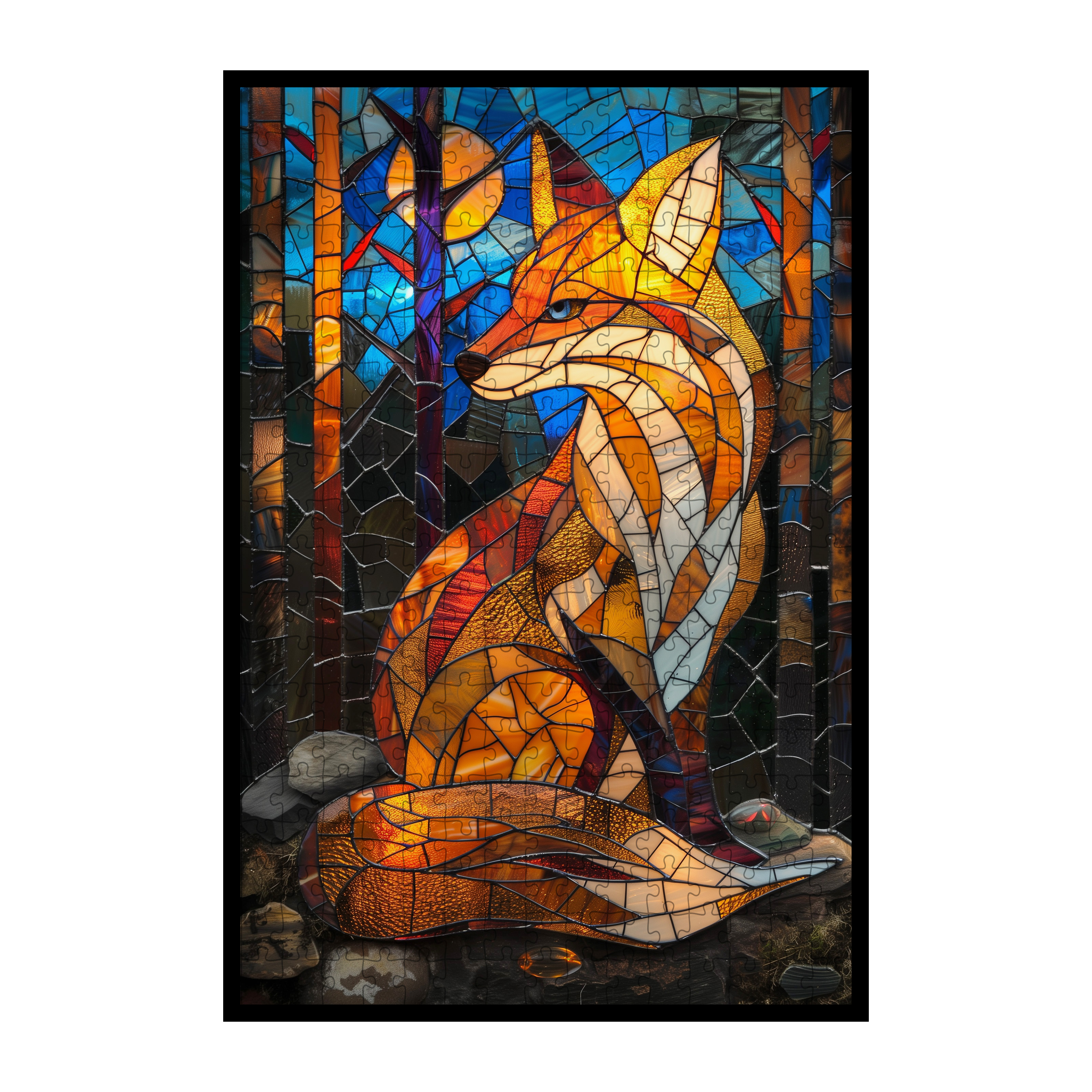Stained Glass Fox Wooden Puzzle - Vibrant Animal Shaped Jigsaw for Adults
