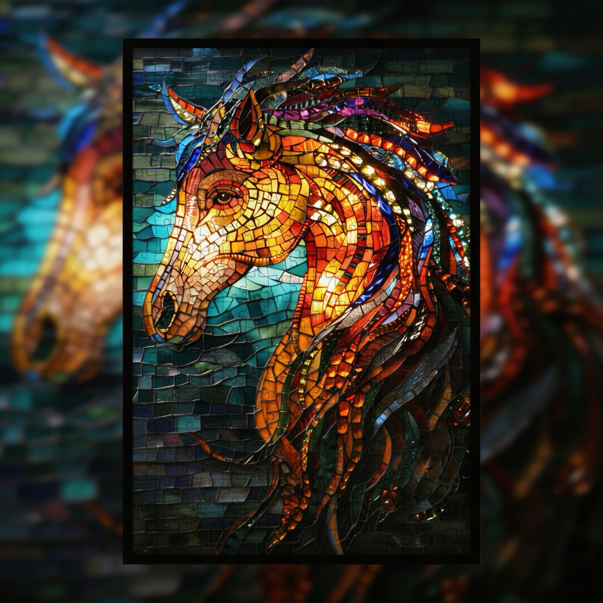 Stained Glass Horse Wooden Puzzle - Unique Animal Shaped Jigsaw for Adults