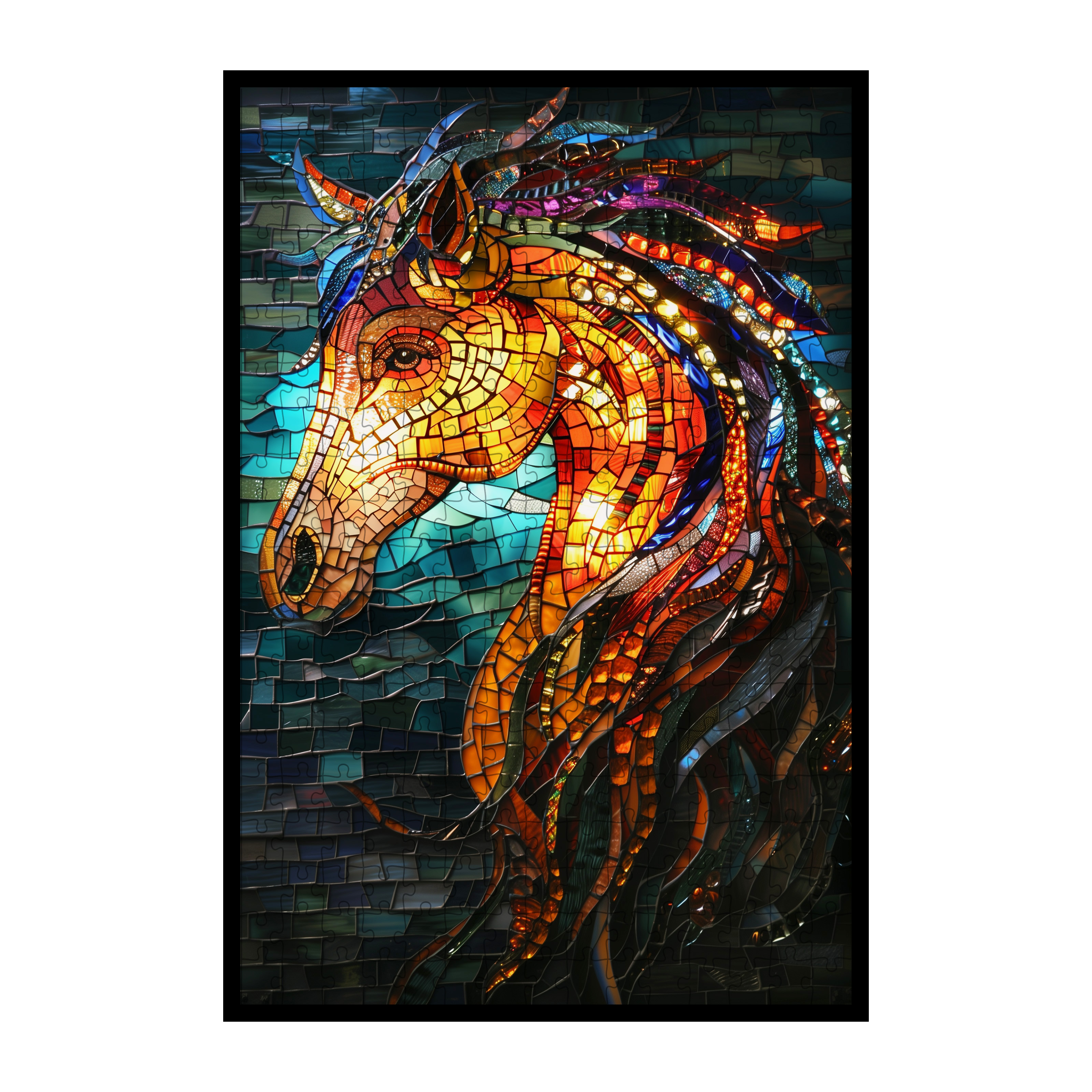 Stained Glass Horse Wooden Puzzle - Unique Animal Shaped Jigsaw for Adults