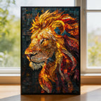 Stained Glass Lion Profile Wooden Puzzle - Artistic Animal Jigsaw for Adults