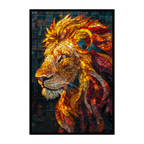 Stained Glass Lion Profile Wooden Puzzle - Artistic Animal Jigsaw for Adults
