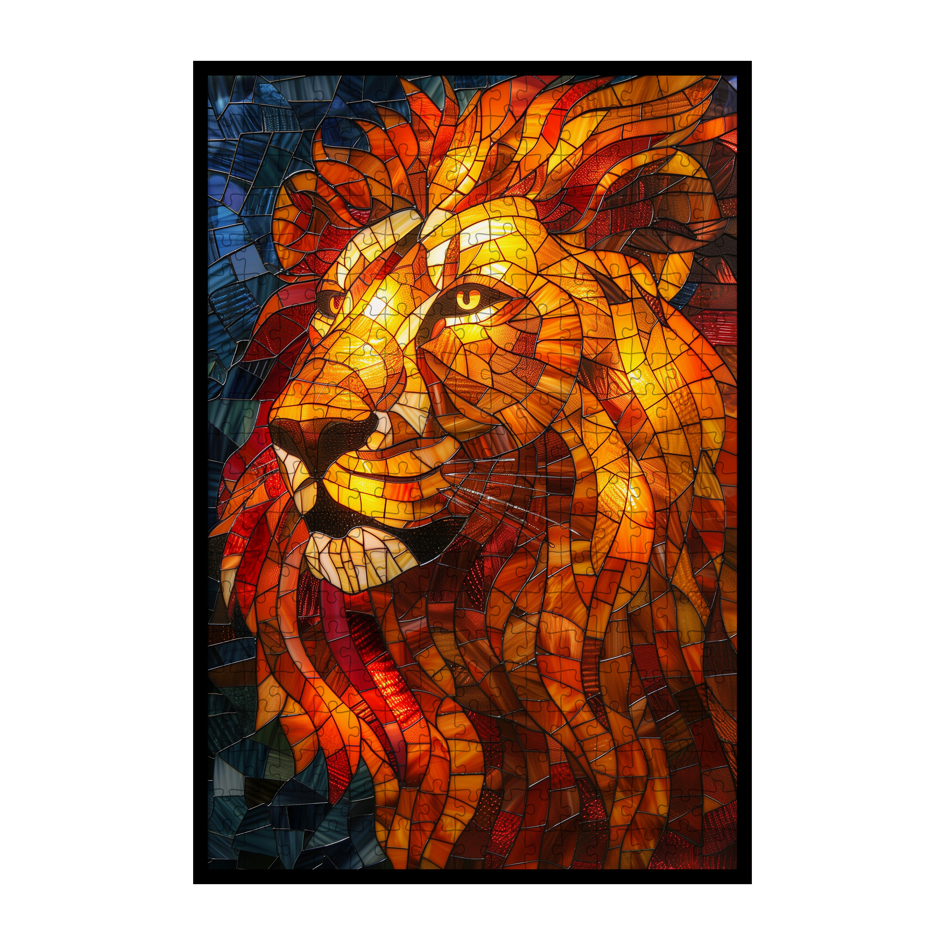 Stained Glass Lion Wooden Puzzle - Large Animal Shaped Jigsaw for Adults