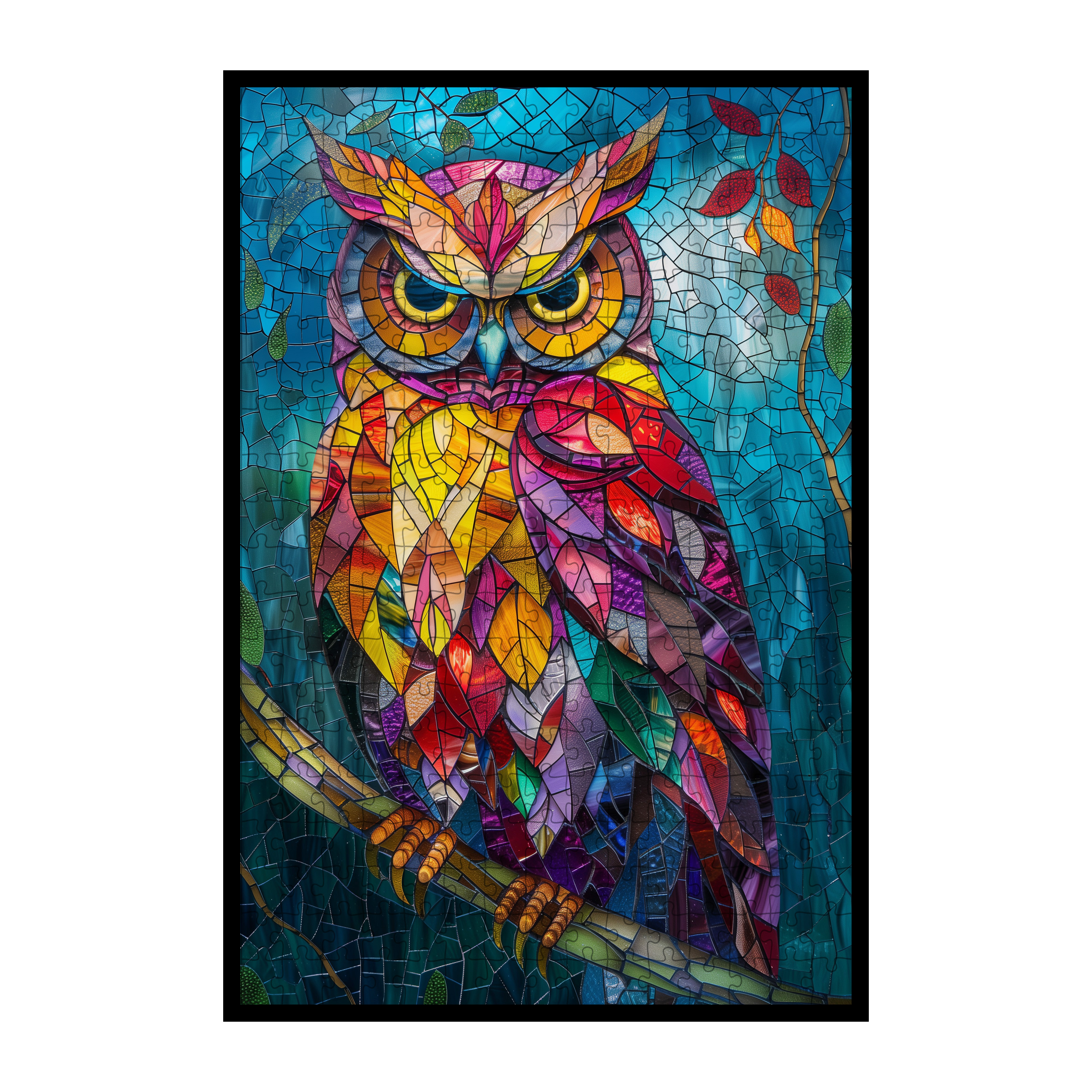 Stained Glass Owl Wooden Puzzle - Artistic Bird Shaped Jigsaw for Adults