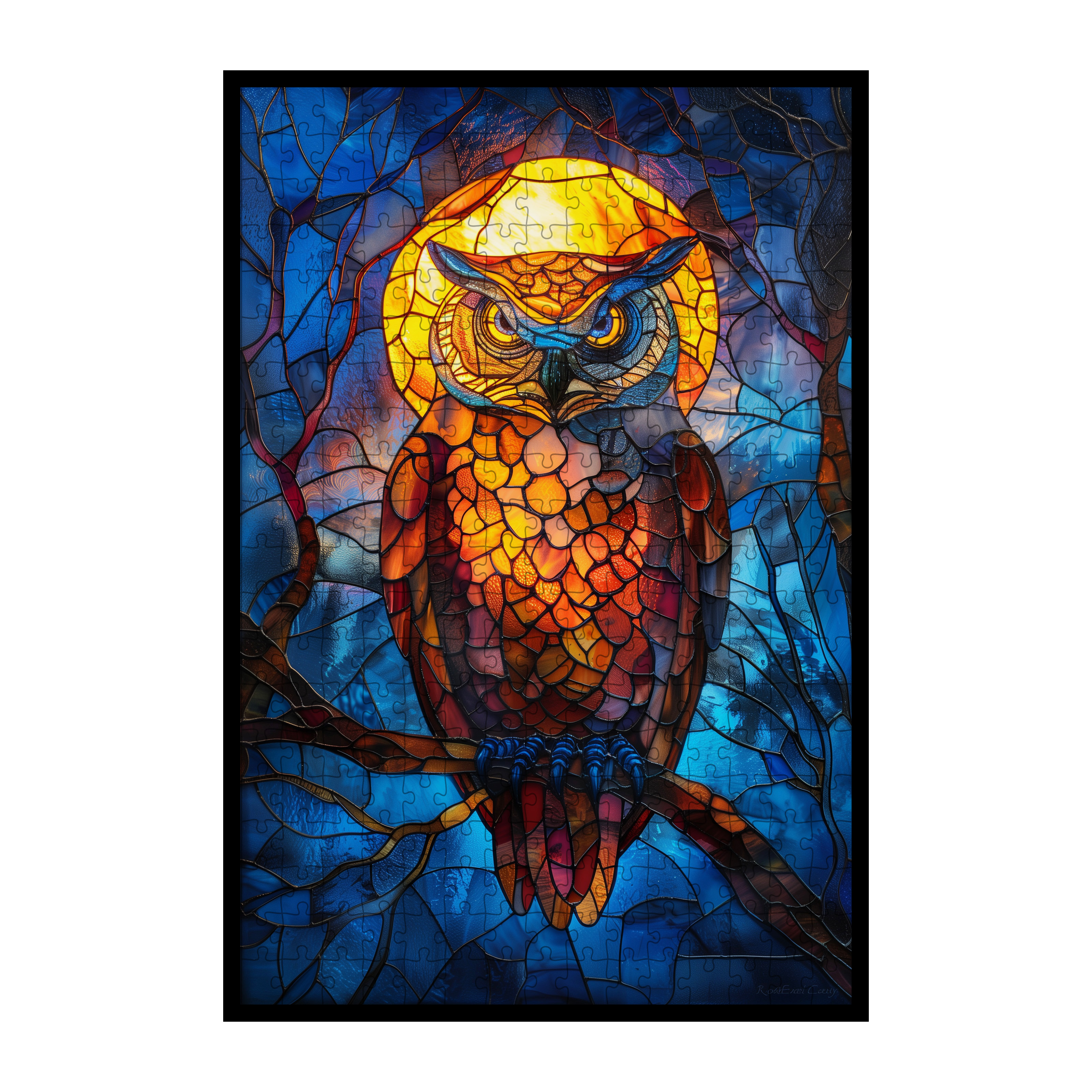 Stained Glass Owl Wooden Puzzle - Intricate Bird Shaped Jigsaw for Adults