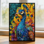Stained Glass Peacock Wooden Puzzle - Elegant Bird Shaped Jigsaw for Adults