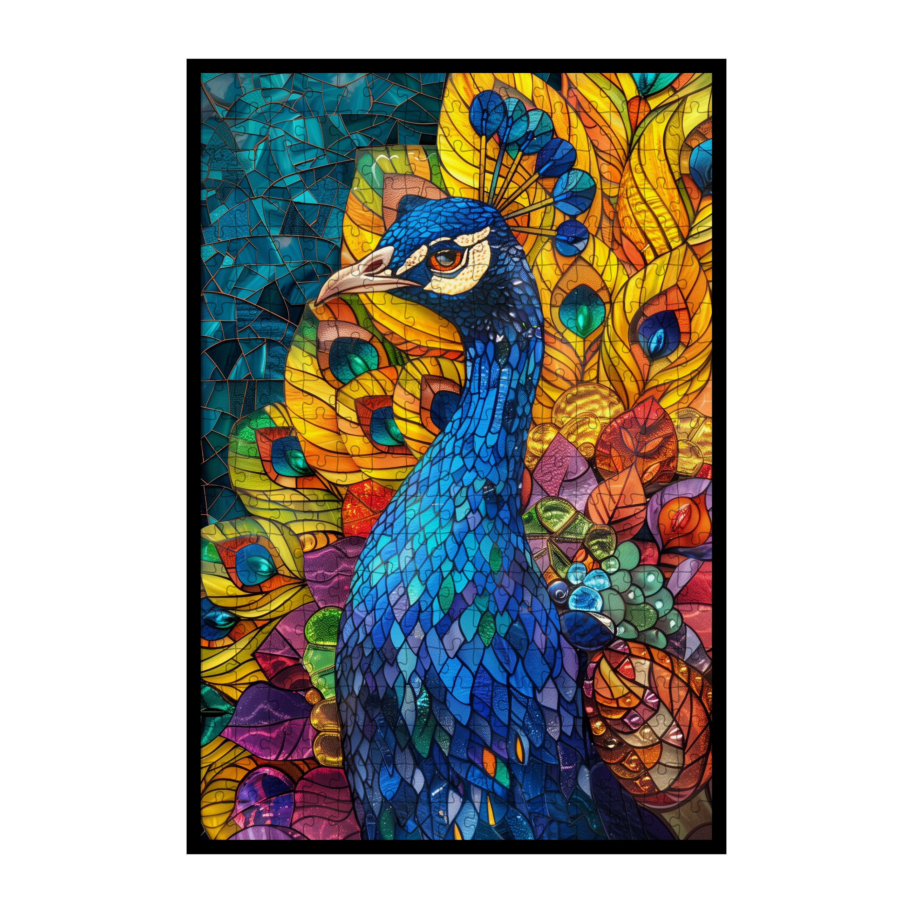 Stained Glass Peacock Wooden Puzzle - Elegant Bird Shaped Jigsaw for Adults