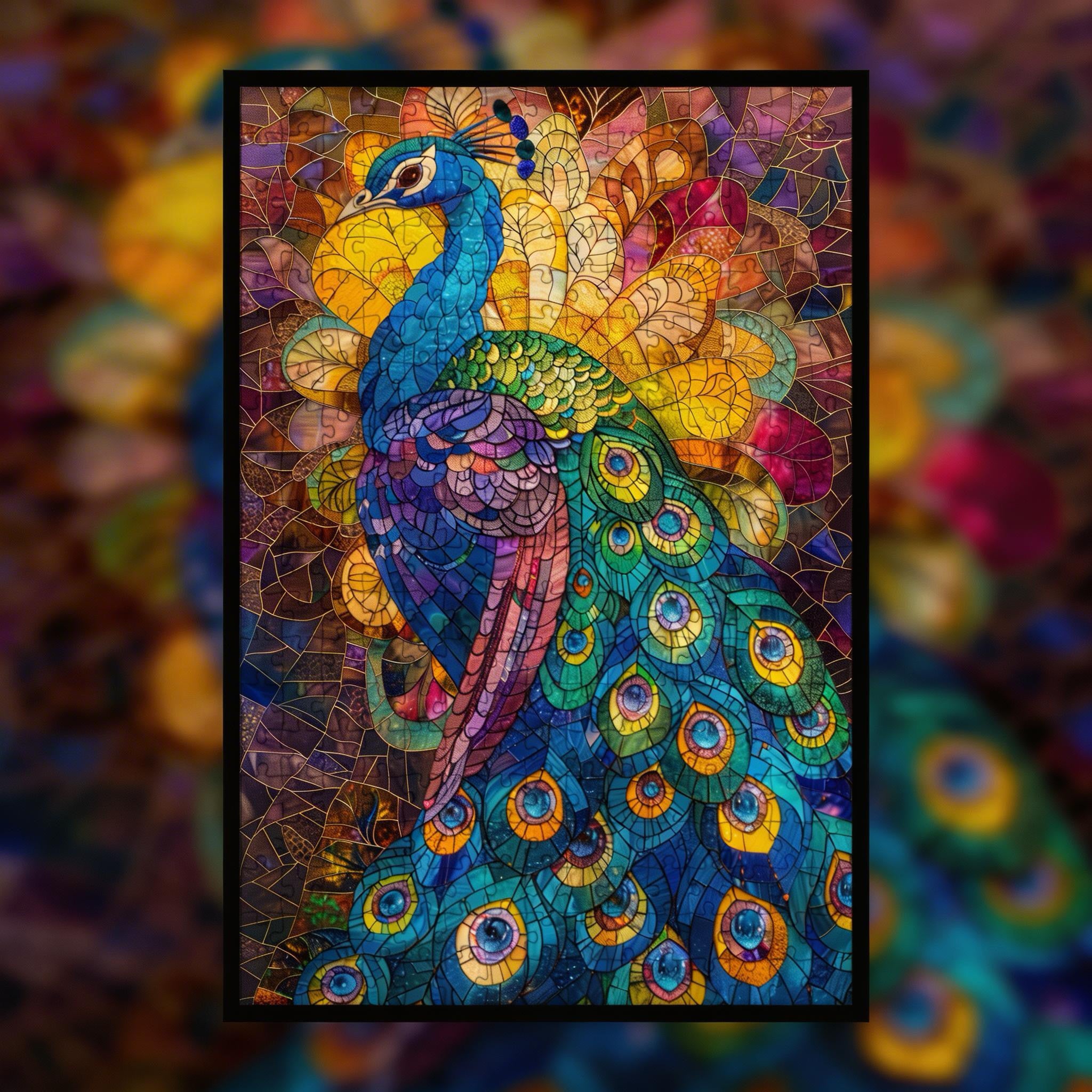 Stained Glass Peacock Wooden Puzzle - Unique Large Animal Jigsaw