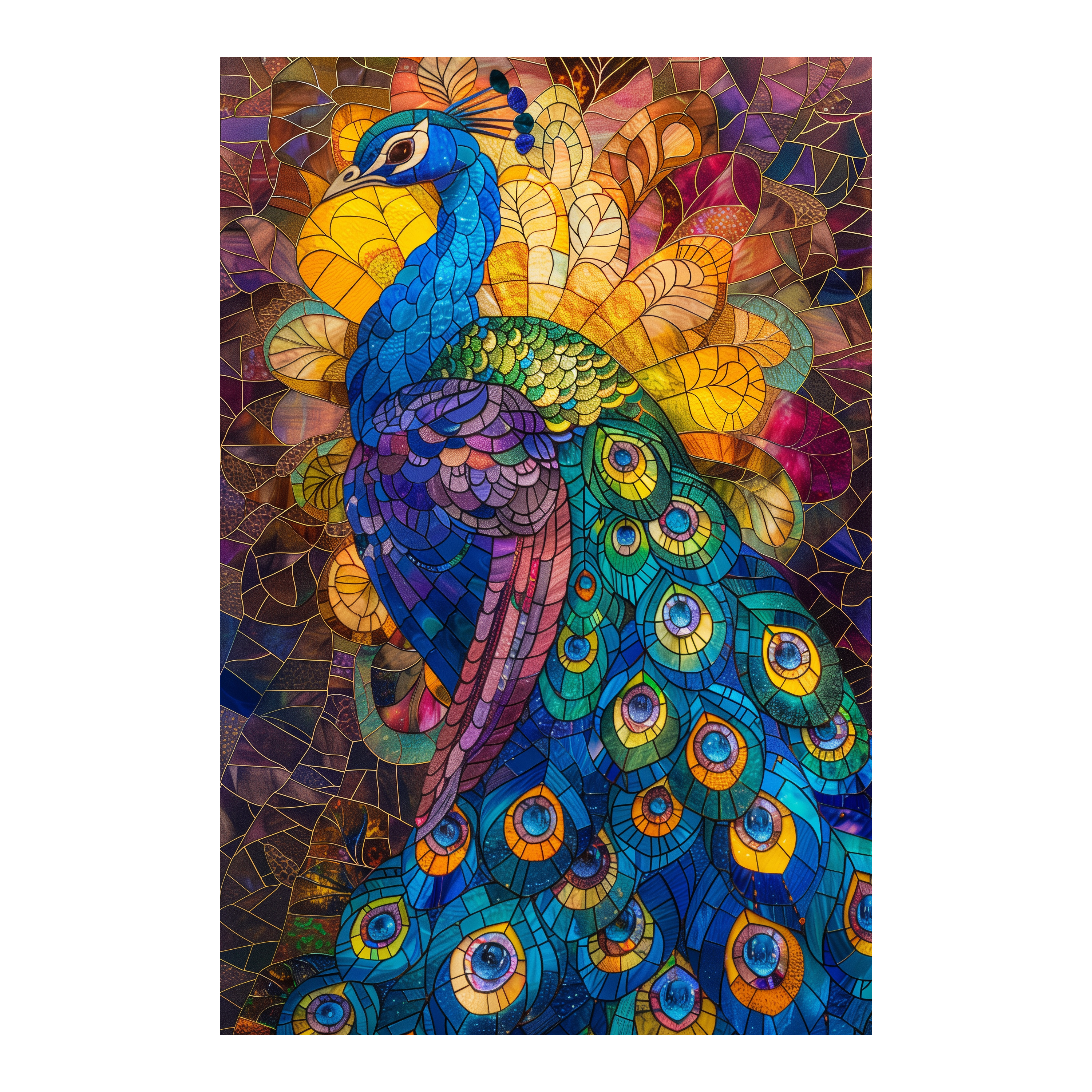Stained Glass Peacock Wooden Puzzle - Unique Large Animal Jigsaw
