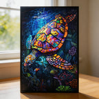 Stained Glass Sea Turtle Wooden Puzzle - Unique Ocean Animal Jigsaw Art