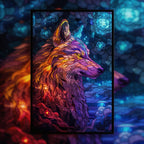 Stained Glass Wolf Profile Wooden Puzzle - Artistic Animal Shaped Jigsaw