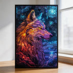 Stained Glass Wolf Profile Wooden Puzzle - Artistic Animal Shaped Jigsaw