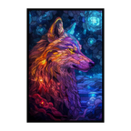 Stained Glass Wolf Profile Wooden Puzzle - Artistic Animal Shaped Jigsaw