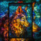 Stained Glass Wolf Wooden Puzzle - Fierce Animal Shaped Jigsaw for Adults